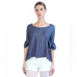 Caslon Ballet Neck Cotton & Polyester Elbow Ruffle Sleeve Tee